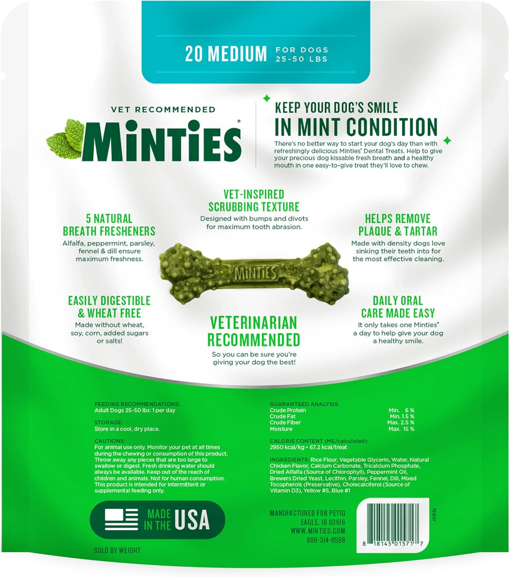 Mint Dental Chews for Dogs, Medium 25-50 Lbs, 20 Ct