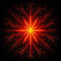 Red and orange branching fractal radiating from a bright yellow center against a black background